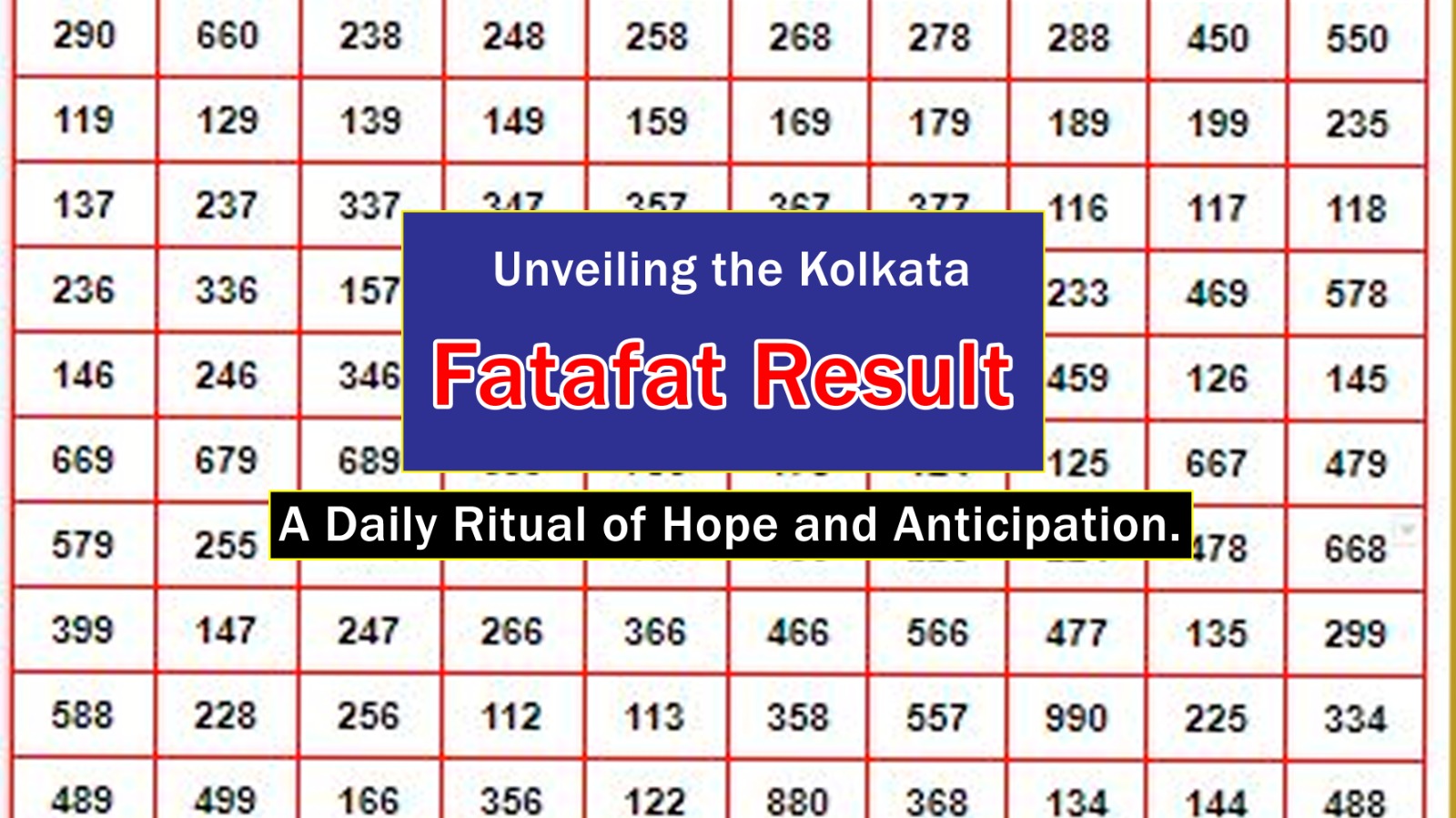  Unveiling the Kolkata Fatafat Result: A Daily Ritual of Hope and Anticipation In 2024